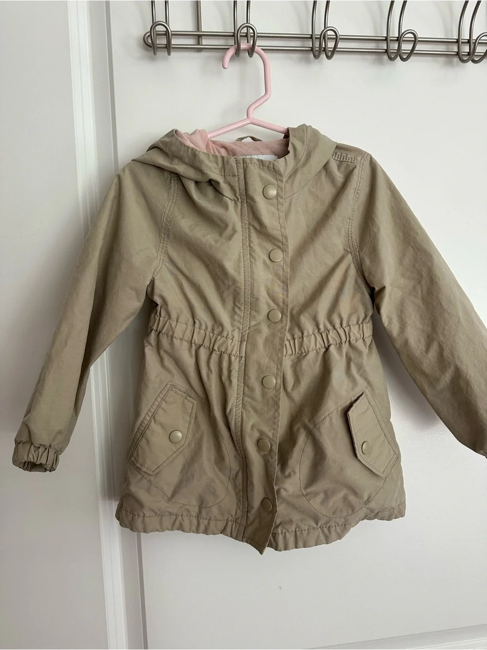 Old Navy Girls' Hooded Khaki Jacket with Pink Lining